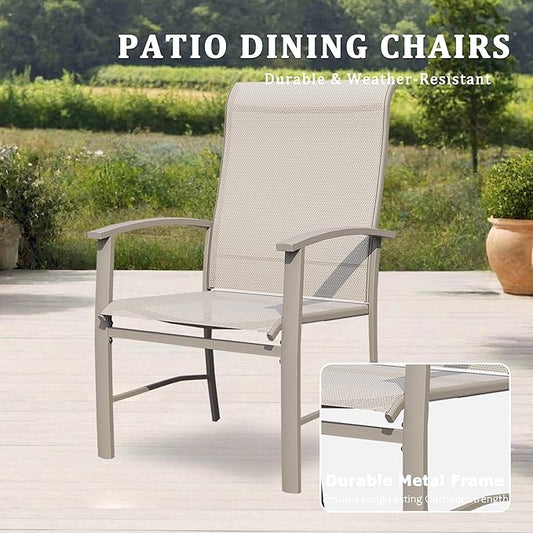 Outdoor Dining Chairs Set of 4, Stackable Patio Chairs with Metal Frame & Textilene Fabric, Perfect for Patio Garden Deck, Ivory
