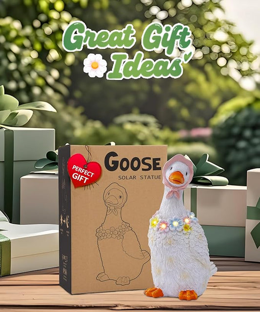 Nacome Solar Goose Outdoor Statues for Garden: Outside Decor with Glowing Flower Clearance for Porch Yard Art Lawn Ornaments Patio Balcony - Birthday Gifts for Women Mom Grandma(White)