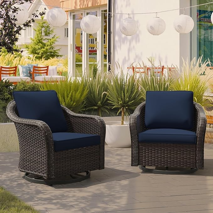 Vista Vibe Outdoor Patio 360 Degree Swivel Glider Rocker Chairs Set of 2, Washable Cushions, All-Weather & Steel Frame & Deep Seat Chairs, Balcony, Yard (Navy)