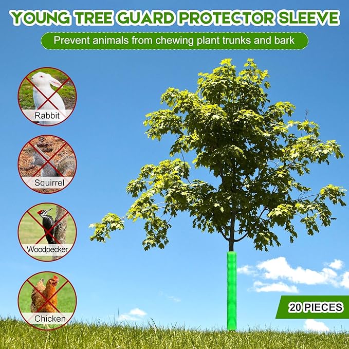 Menkxi 20 Pcs Corrugated Tree Guards Tubes Plastic Saplings Tree Trunk Protectors Wraps to Protect Bark from Deer, Sapling from Rodents, Mowers, Animals (15.7 x 2,Army Green)