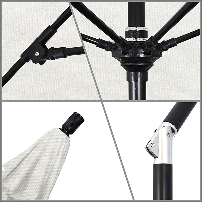California Umbrella 9' Round Aluminum Pole Fiberglass Rib Market Umbrella, Crank Lift, Collar Tilt, Black Pole, Sunbrella Spectrum Mist