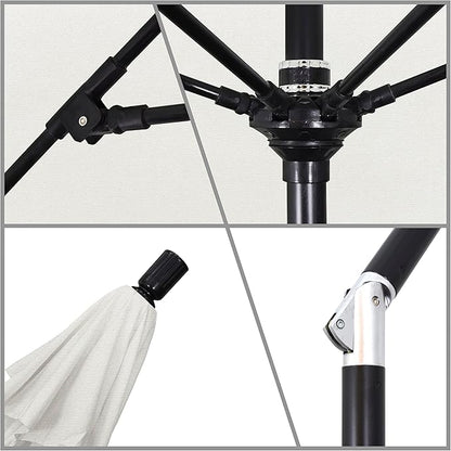 California Umbrella 9' Round Aluminum Pole Fiberglass Rib Market Umbrella, Crank Lift, Collar Tilt, Black Pole, Sunbrella Spectrum Mist