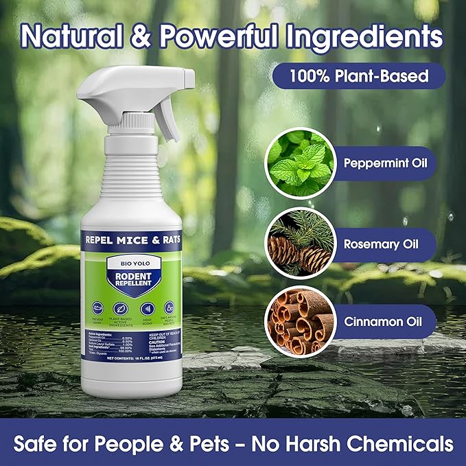Rodent Repellent Spray, 16oz – Effective Natural Peppermint Formula Repel Mice, Rats, Squirrels, and Rodents. Safe for Indoor, Outdoor, and Car Engines. Safe for People and Pets.