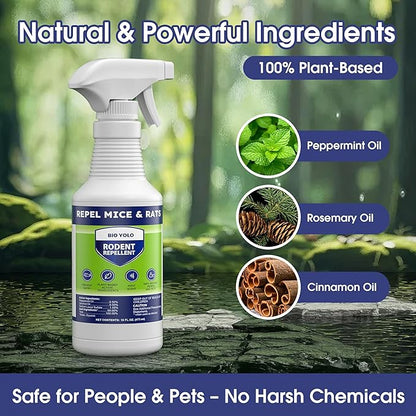 Rodent Repellent Spray, 16oz – Effective Natural Peppermint Formula Repel Mice, Rats, Squirrels, and Rodents. Safe for Indoor, Outdoor, and Car Engines. Safe for People and Pets.