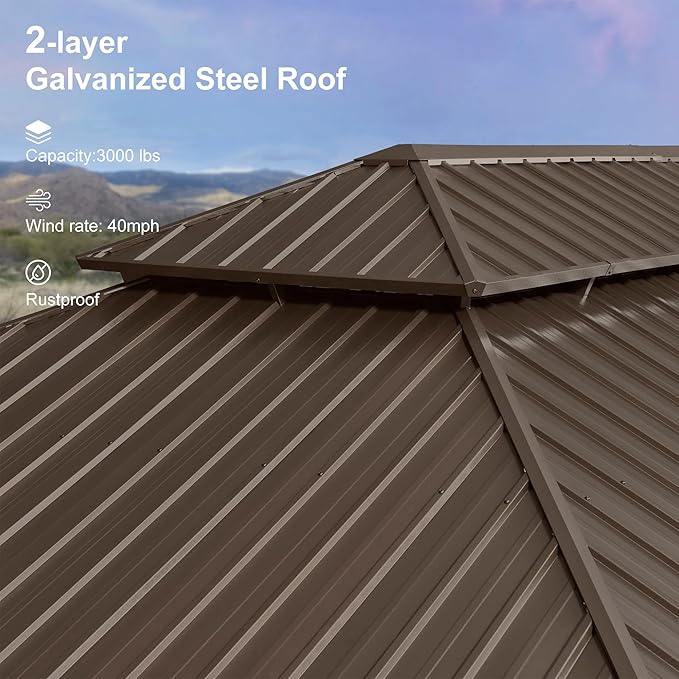 PURPLE LEAF 14' X 24' Outdoor Hardtop Gazebo Patio Wide Aluminum Frame Metal Double Roof with Heavy Duty Netting and Curtains for Permanent Hard Top Pavilion Screen, Navy Blue