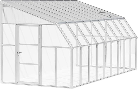 Palram Canopia Rion Sun Room 8 Ft. x 18 Ft. Solarium, Lean-to Greenhouse DIY Kit, Attach to House, Large Twin Wall Polycarbonate, 100% UV Protection for Porch, Patio Outdoors with Window Vent (White)