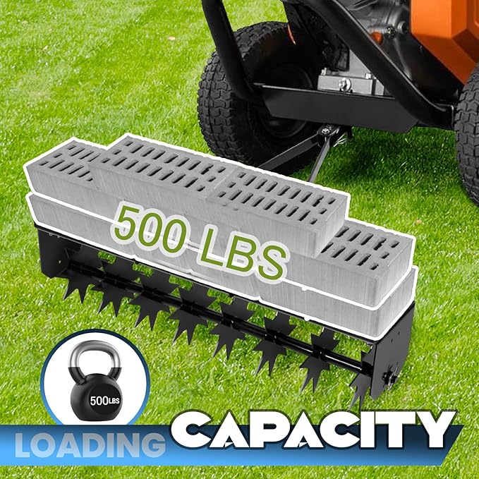35" Tow Behind Lawn Aerator, 500LBS Capacity Core Aerator & Spike Lawn Aerator Machine for Deep Soil Aeration, Universal Yard Aerator Compared to Manual Lawn Aerators