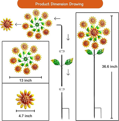 Outdoor Wind Spinner, 37" Metal Sunflower Wind Spinner with Stake, 360° Rotating Windmill Yard Art, Sunflower Outdoor Decor for Home Lawn Backyard Patio Decor, Gifts for Garden Lovers