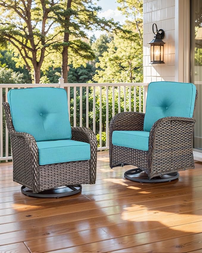 Luxury 22x24/22x25 6-Inch Patio Chair Cushions Set of 3 - Memory Foam Deep Seat Water Repellent Patio Cushion for Dining Rocking Glider Loveseat 3-Seater Sectional Sofa - Turquoise