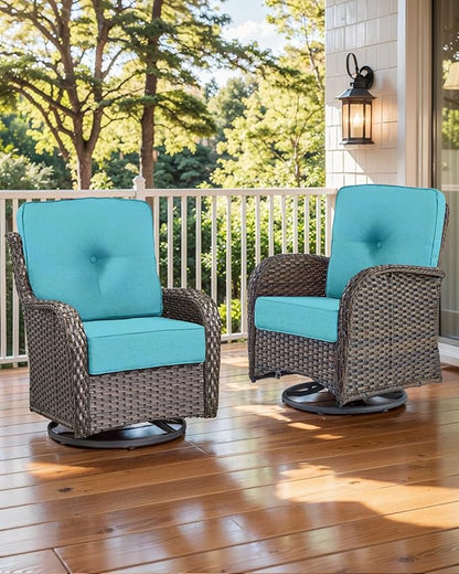 Luxury 22x24/22x25 6-Inch Patio Chair Cushions Set of 3 - Memory Foam Deep Seat Water Repellent Patio Cushion for Dining Rocking Glider Loveseat 3-Seater Sectional Sofa - Turquoise