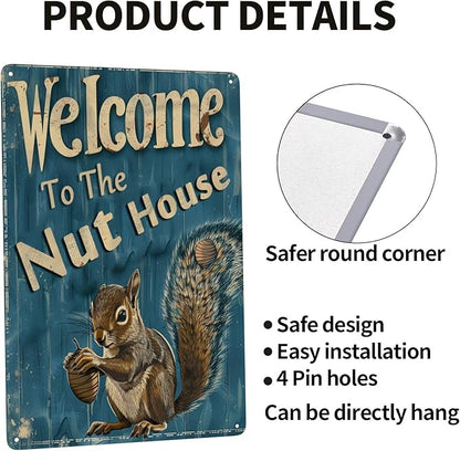 Funny Squirrels Signs Welcome To The Nut House Squirrels Stuff For Indoor Outdoor Decor 12x8 Inches (Navy)