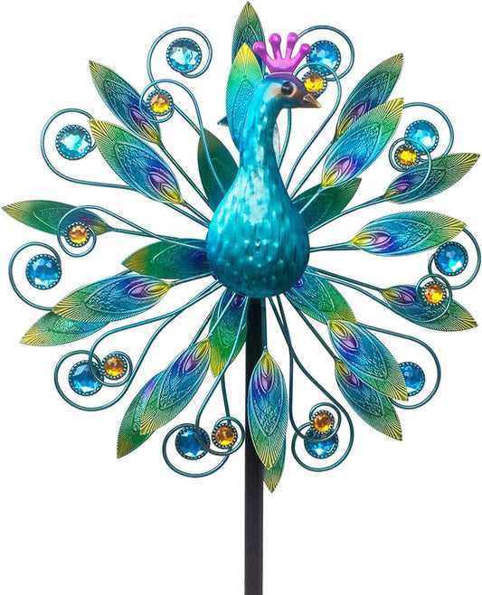 Stargarden 58 Inch Peacock Wind Spinner-Double Wind Sculpture Metal Windmill for Garden Patio Yard Decor