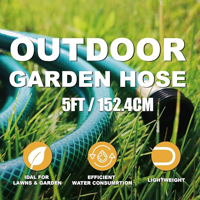 Garden Hose Leakproof for Gardener: 1/2” PVC Water Hoses with GHT Fittings - 5 FT No Kink and Flexible for Outdoor Watering