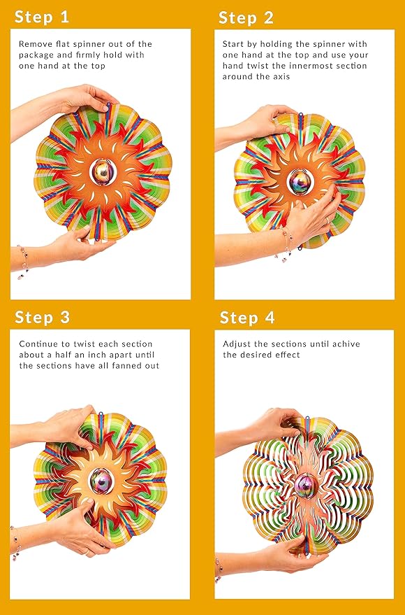 Garden Decor Sun Wind Spinner – 12-in Gazing Sun Hanging Decoration for Yard and – Boho Multicolored Ornament Spinner for Outdoor