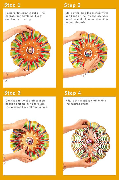 Garden Decor Sun Wind Spinner – 12-in Gazing Sun Hanging Decoration for Yard and – Boho Multicolored Ornament Spinner for Outdoor