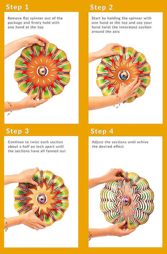 Garden Decor Sun Wind Spinner – 12-in Gazing Sun Hanging Decoration for Yard and – Boho Multicolored Ornament Spinner for Outdoor