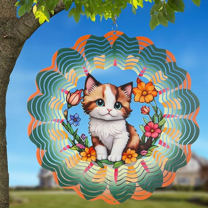Metal Wind Spinners for Outdoor,Birthday Gifts for Women Mom Grandma, 12 Inch Cute Brown cat Wind Spinner, Kinetic Sculpture Garden Decor for Ornament Gifts