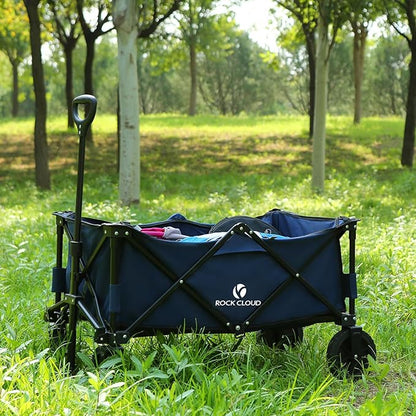 ROCK CLOUD Folding Wagon Cart Utility Outdoor Camping Carry Cart Heavy Duty Portable Collapsible Garden Cart with Universal Wheels and Adjustable Handle for Outdoor Camping Beach Sports
