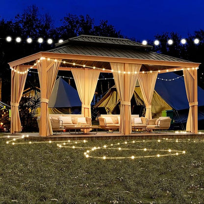 20'x12' Hardtop Gazebo, Heavy Duty Aluminum Permanent Hardtop Gazebo Outdoor Pavilion with Curtains and Netting for Garden (Gray, 20'x12')