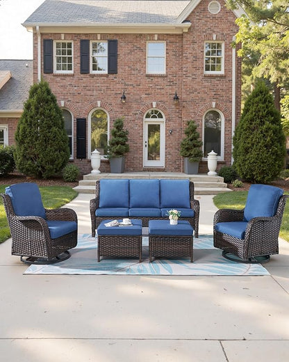 Pop 22x25/22x24 Outdoor Furniture Cushions Set of 6 - Comfortable Patio Chair Cushion for Rattan Wicker Dining Rocking Swivel Chairs Loveseat Couch L-Shape Sectional Sofa - Navy Blue/Classic