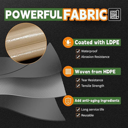 RAINDEWAY 20x20 Feet Heavy Duty Tarp,12 Mil Tan Waterproof Poly Tarp Cover,UV Resistant,Weatherproof,Durable,Multipurpose Tarps with Grommets and Reinforced Edges