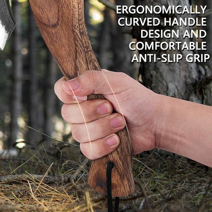 10.7 Inch Hatchet Axe, Camping Hatchet with 1065 High Carbon Steel and Leather Sheath, Bushcraft Hatchete for Chopping and Wood Splitting, Perfect for Outdoor Survival and Adventures