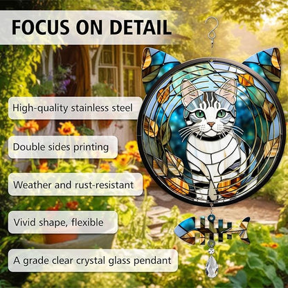 American Shorthair Cat Wind Spinner, American Shorthair Cat Wind Spinner Hanging for Yard and Garden