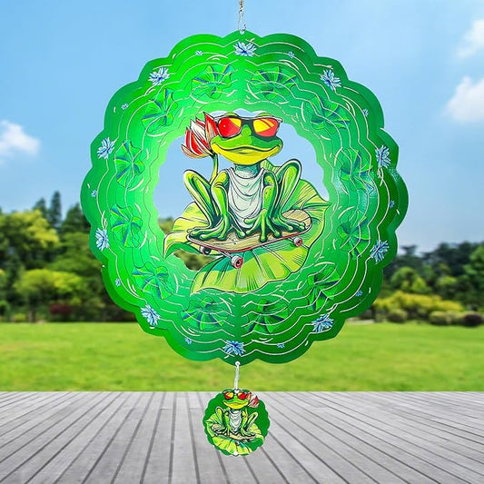 Frog Wind Spinner-3D Metal Hanging Wind Spinners, Perfect Ornament Gifts for Women/Men, 12 Inch Spinfinity Wind Spinner for Outdoor & Indoor Decorations, Yard Art, Garden Decoration