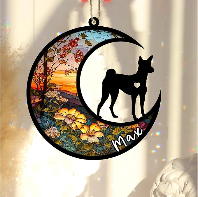 Personalized Dog Memorial, Custom Name Basenji Dog Christmas Ornament with Name, Custom Breeds, Pet Loss Light Catcher, Gifts for Lovers Loss of Pet Sympathy on Mothers Day Christmas