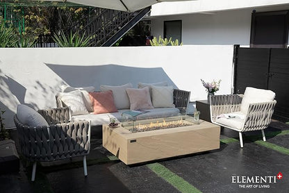 Elementi+ | Colorado Gas Fire Pit Cast Concrete 56" Rectangular Fire Table, Outdoor Fire Pit Electronic Ignition | Canvas Cover, Fire Glass and Burner Lid Included | Sunlight Yellow | Propane Gas