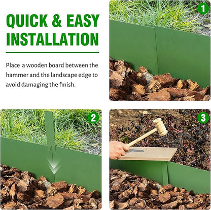 Metal Landscape Edging 6 Pack 40" L x 6" H,Galvanized Bendable Metal Garden Edging,Hammer- in Steel Landscape Edging with a Pair of Gloves and 7 Clips,Green (20 FT Total)