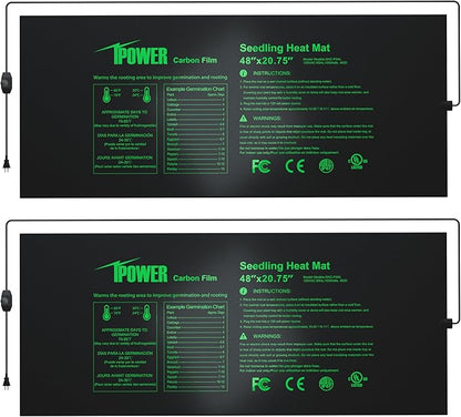 iPower 48" x 20.75" Seeding Heat Mat with Thermostat Temperature Adjustable Knob, 2 Pack Durable Warm Hydroponic Plant Germination Starting Pad
