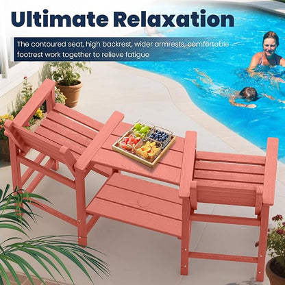 Tall Adirondack Chairs Set of 2, All Weather HDPE Poly Bar Height Balcony Adirondack Chair with Removable Double Connecting Trays, Outdoor Adirondack Barstools for Deck, Patio, Yard, Pool, Lawn