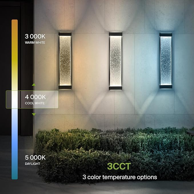 ASD LED 24 Inch Bubble Glass Wall Light Fixture | 22W 530LM 3000K-5000K 100-277V | 3CCT, Waterproof, Dimmable, Up-Down Glow, ETL Listed | Exterior Flush Mount Sconce, Outdoor Lighting | Black, 2 Pack