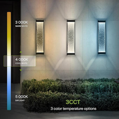 ASD LED 24 Inch Bubble Glass Wall Light Fixture | 22W 530LM 3000K-5000K 100-277V | 3CCT, Waterproof, Dimmable, Up-Down Glow, ETL Listed | Exterior Flush Mount Sconce, Outdoor Lighting | Black, 2 Pack