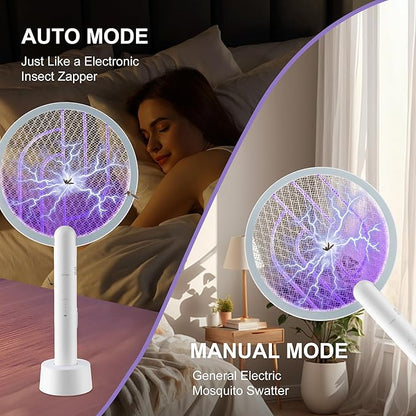 Electric Fly Swatter 3000V Bug Zapper Racket, 1200mAh Rechargeable Raqueta Electrica Mosquitos Hand Held Dual Modes Mosquito Killer with Purple Mosquito Light for Indoor Outdoor - 2Pack