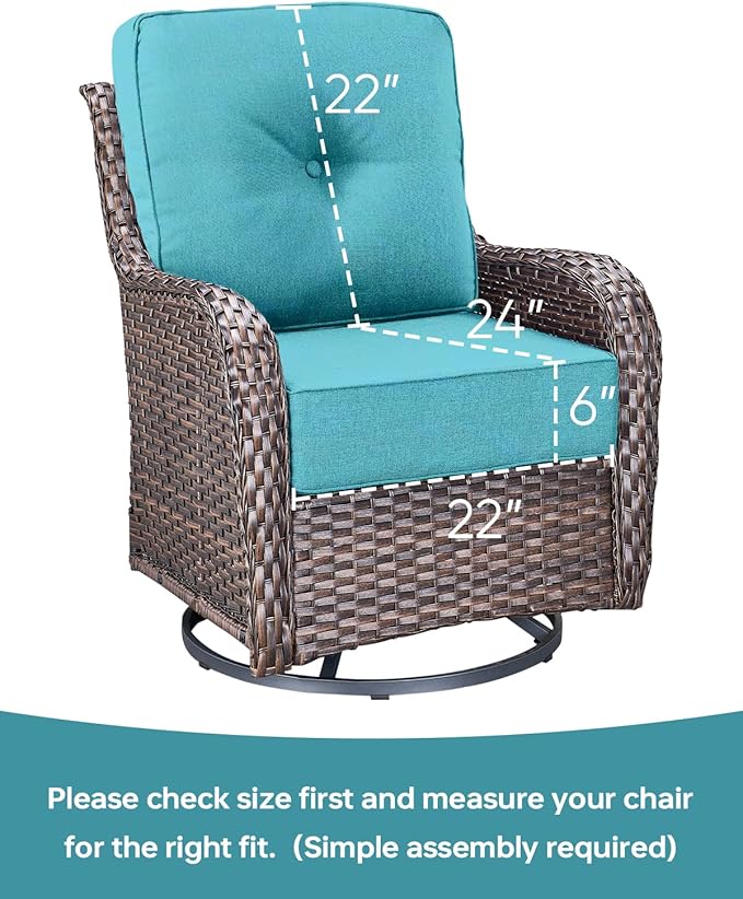 Luxury 22x24/22x25 6-Inch Outdoor Cushions - Water Repellent 1 Set Zippered Patio Chair Cushion for Wicker Dining Rocking Swivel Chairs Loveseat Couch Sectional Sofa - Turquoise