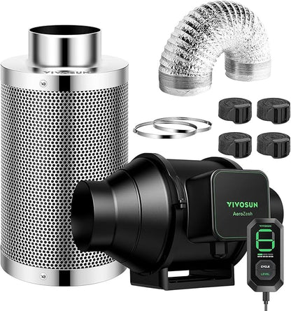 VIVOSUN Smart Air Filtration S4 Kit 4", AeroZesh S4 Inline Duct Fan with E12 Speed Controller, Carbon Filter & 8' Ducting, Cooling & Ventilation System for Grow Tents, Indoor Gardening, Hydroponics