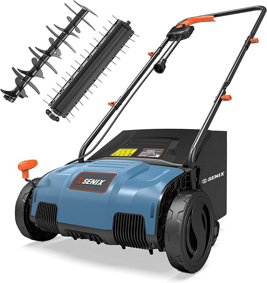 SENIX 12 Amp 13-Inch Corded Electric Dethatcher and Scarifier with Collection Bag,Lawn Care Equipment for Removing Thatch and Improving Yard Growth,Garden Tool Gifts(SCE12-L1)