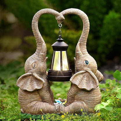 Elephant Statue Garden Decor with LED Solar Lights-Set of 2 Good Luck Elephant Outdoor Statue Christmas Decorations for Yard Patio,Porch,Home -Mothers Day Gifts for Women, Mom, Grandma