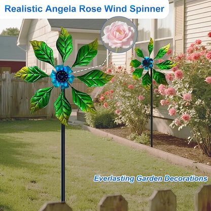 Glow-in-Dark Metal Wind Spinner for Yard and Garden, Outdoor Luminous Wind Spinners Yard Art Garden Decor (13.4" W x 47" H) Blue