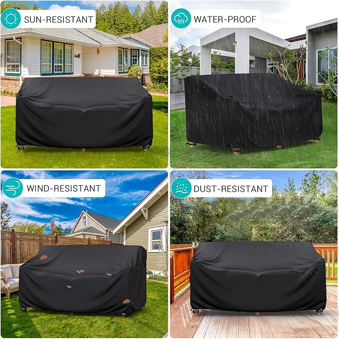 Heavy Duty Patio Sofa Cover, Waterproof 3-Seater Outdoor Couch Cover Patio Furniture Covers for Outdoor Furniture Loveseat Couch, 90.5" L×34" D×32" H, Black