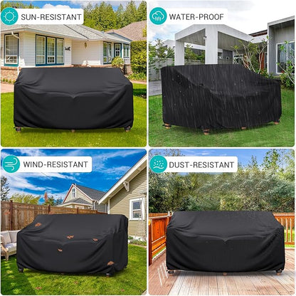 Heavy Duty Patio Sofa Cover, Waterproof 3-Seater Outdoor Couch Cover Patio Furniture Covers for Outdoor Furniture Loveseat Couch, 90.5" L×34" D×32" H, Black