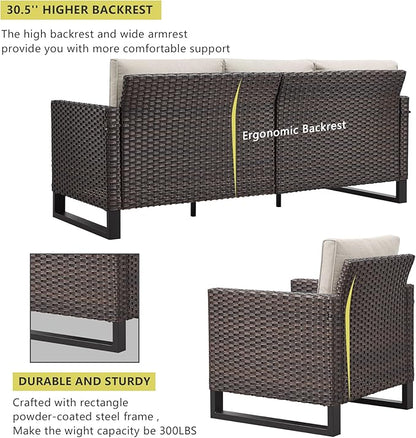 HUMMUH 8 Piece Patio Furniture Set PE Wicker Outdoor Sectional Sofa and Patio Swivel Chairs Outdoor Dining Table Ottomans for Porch,Garden,Backyard,Deck(Brown/Beige)