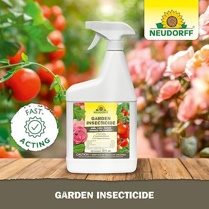 Neudorff Garden Insecticide Spray for Roses and Flowers, Kills Fruit Flies, Fungus Gnats, and 100+ Listed Insects on Contact for Organic Gardening, Contact Insecticide, Ovicide Spray (32 oz)