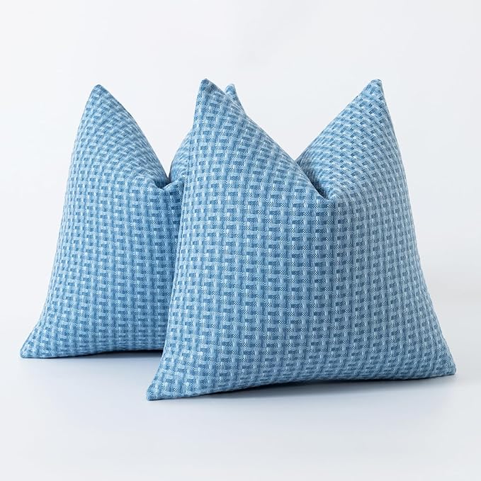 Kevin Textile Outdoor Waterproof Throw Pillow Covers Pack of 2 Farmhouse Decorative Cushion Covers for Garden Patio Tent Balcony Bench Couch Sofa 20x20 Inch, Light Blue