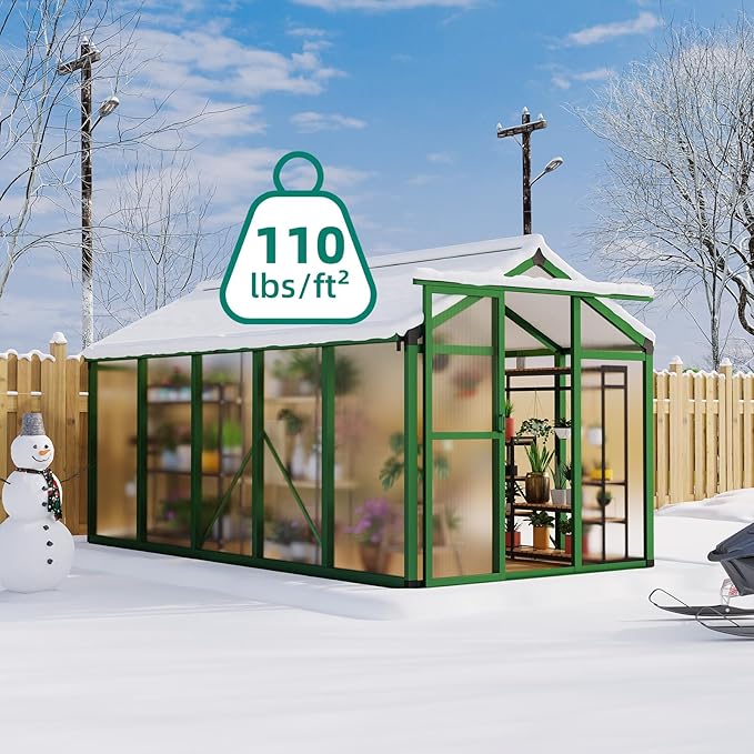 6 x 10 FT Greenhouse, Heavy-Duty Polycarbonate Large Walk-in Greenhouse Roof Vent ,Aluminum Frame & Lockable Door, for Backyard, Green Houses for Outside Garden Backyard