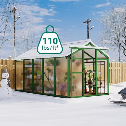 6 x 10 FT Greenhouse, Heavy-Duty Polycarbonate Large Walk-in Greenhouse Roof Vent ,Aluminum Frame & Lockable Door, for Backyard, Green Houses for Outside Garden Backyard