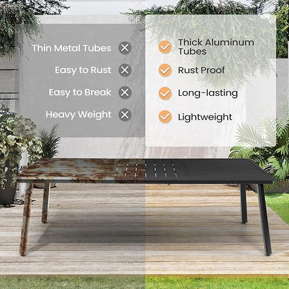 Outdoor Patio Dining Table for 8-10, 94 Inch Aluminum Table with Umbrella Hole, All-Weather Deck & Backyard Furniture