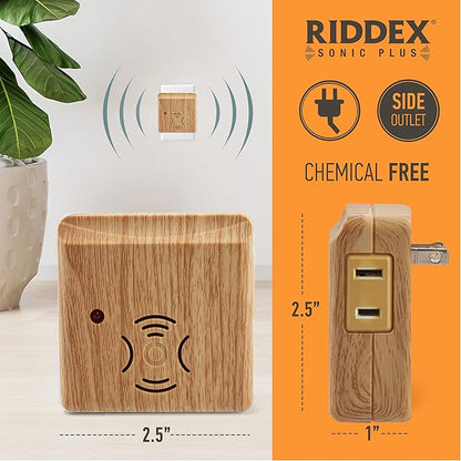 Riddex Sonic Plus Ultrasonic Pest Repeller, Plug in with Outlets for Indoor Use - Insect Repellent - Bug Repellents for Home Defense - Protect Against Rodents and Insects (3 Pack Wood)